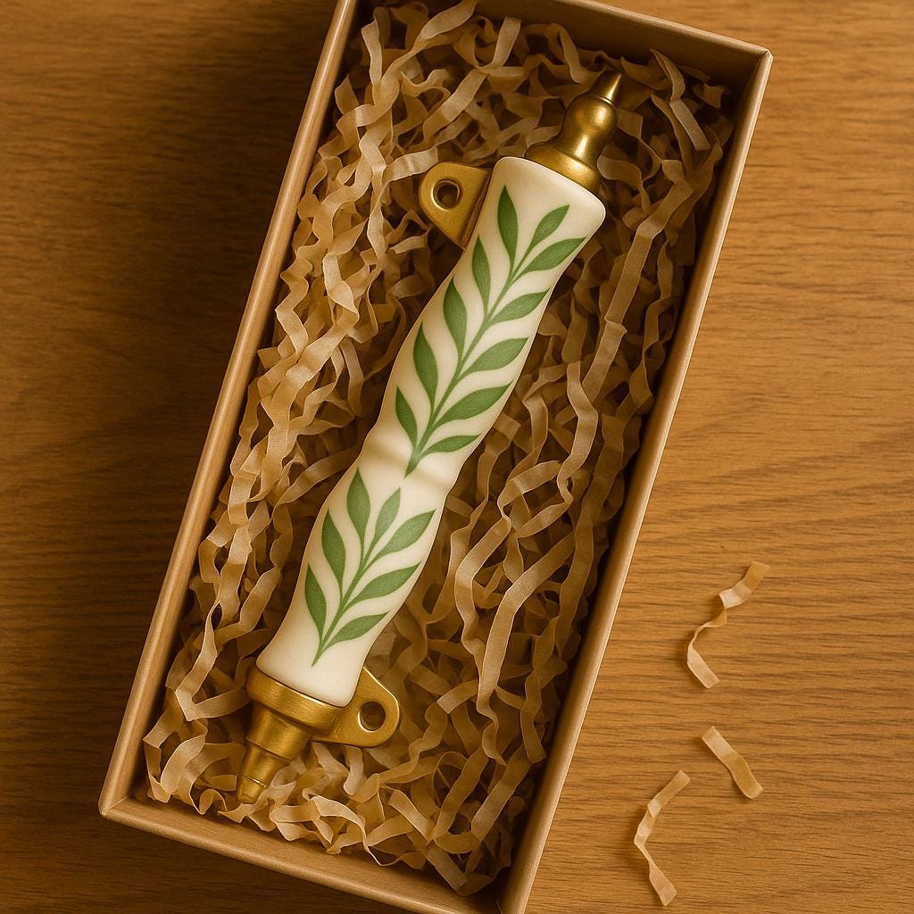 Handcrafted Ceramic Drawer Pulls  Green Leaf Design, Set of 4