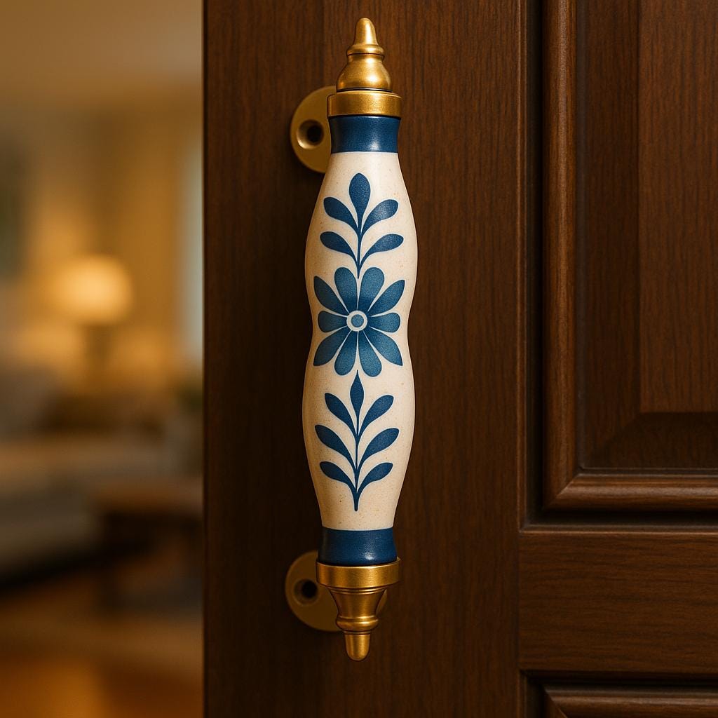 Blue Floral Cabinet Pulls Set