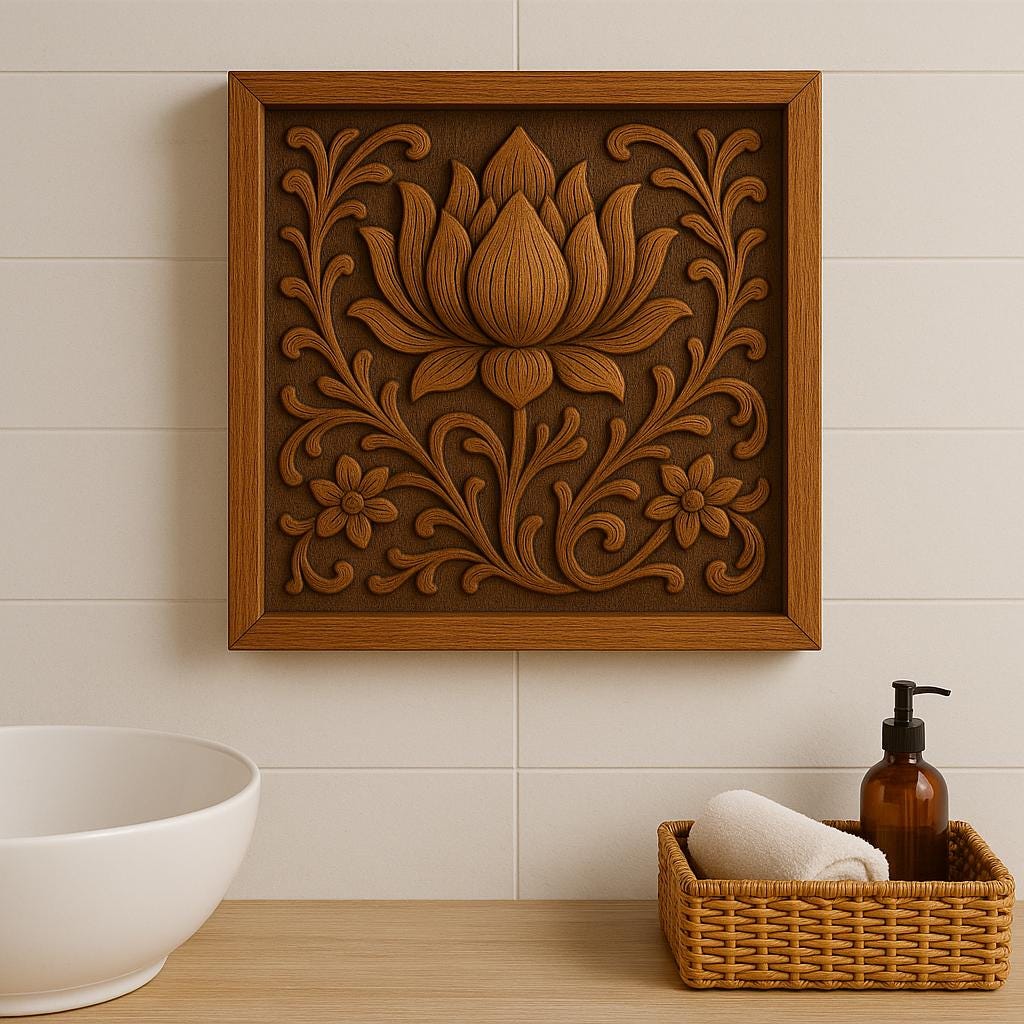 Boho Teak Lotus Wall Art