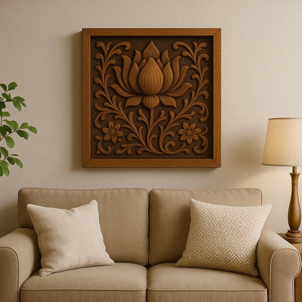 Boho Teak Lotus Wall Art