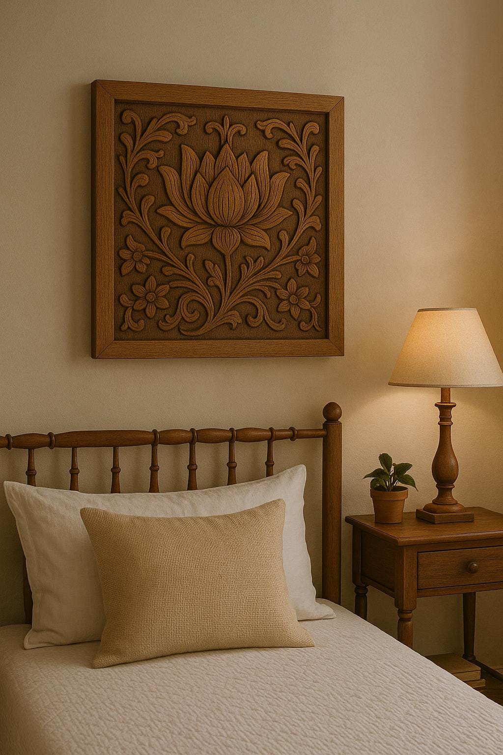Boho Teak Lotus Wall Art
