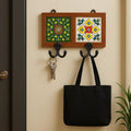 Wood Key Rack with Ceramic Tile - Entryway Organizer