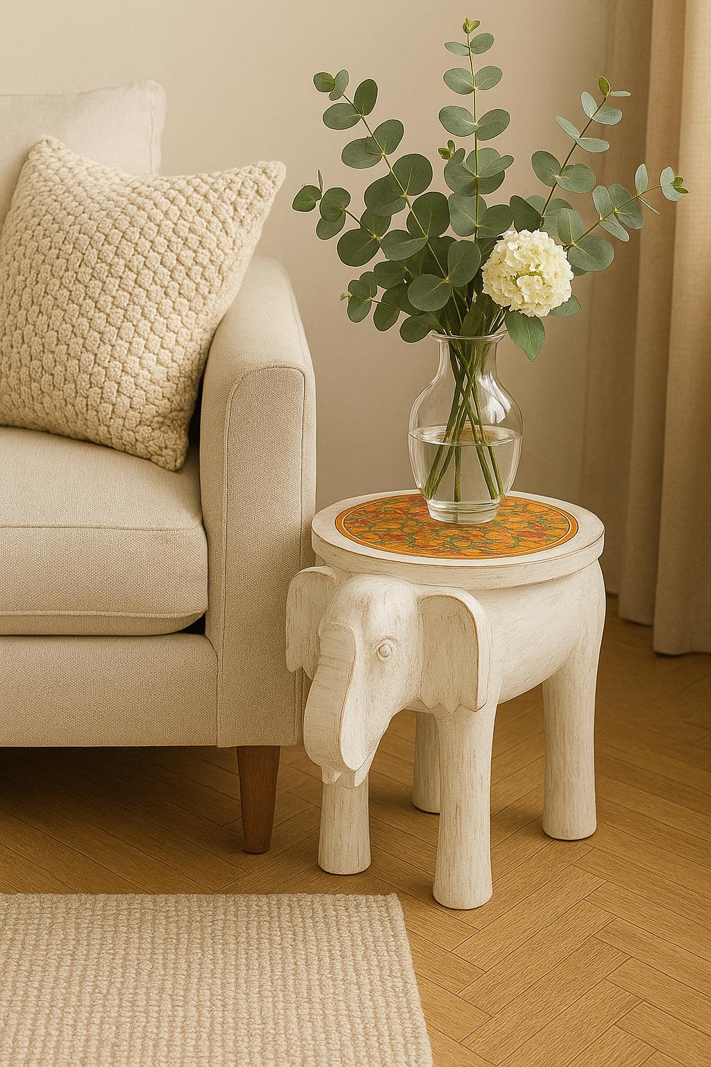 Boho White Elephant Stool