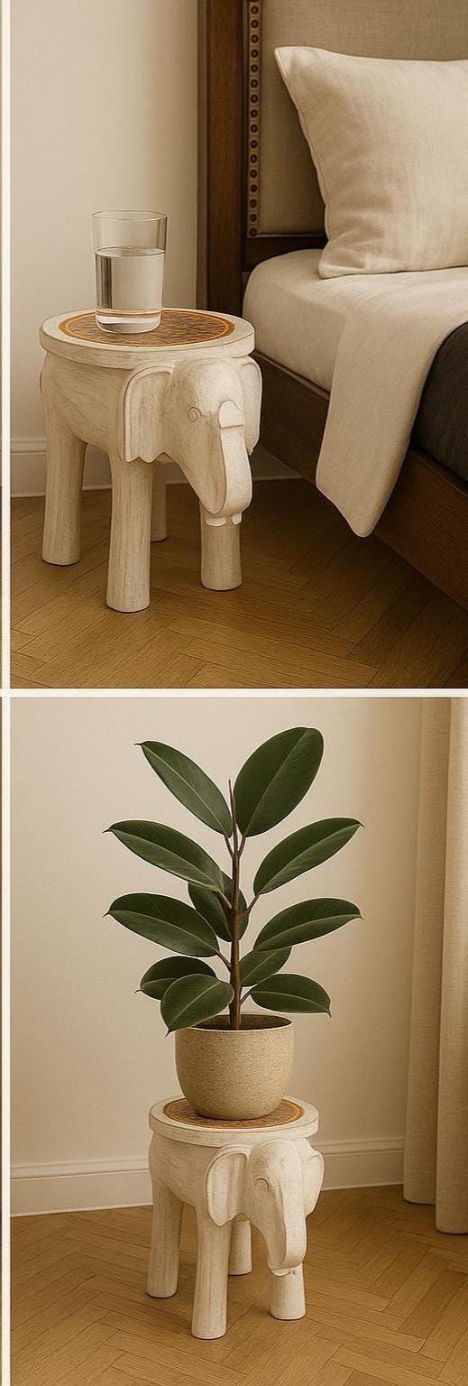Boho White Elephant Stool