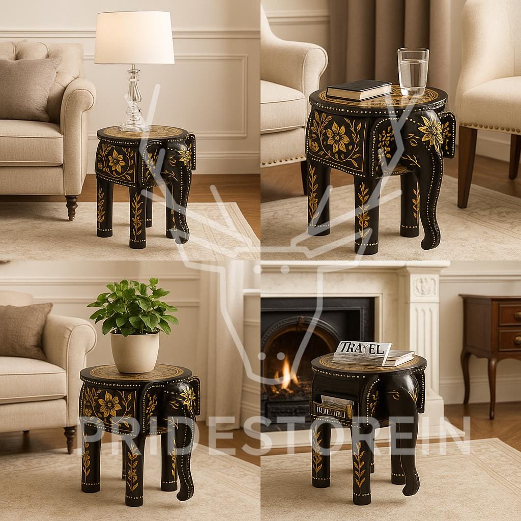 Black Teak Elephant Accent Stool