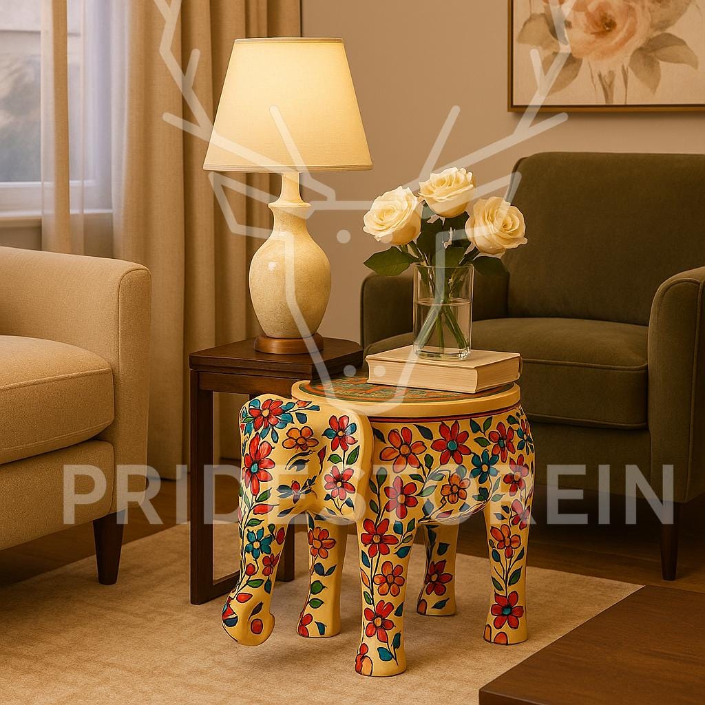 Boho Wooden Elephant Stool