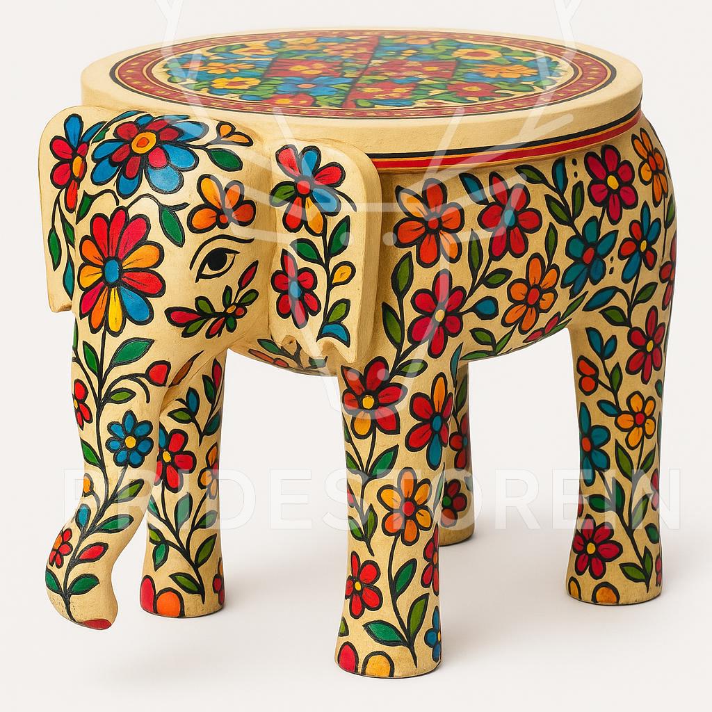Boho Wooden Elephant Stool