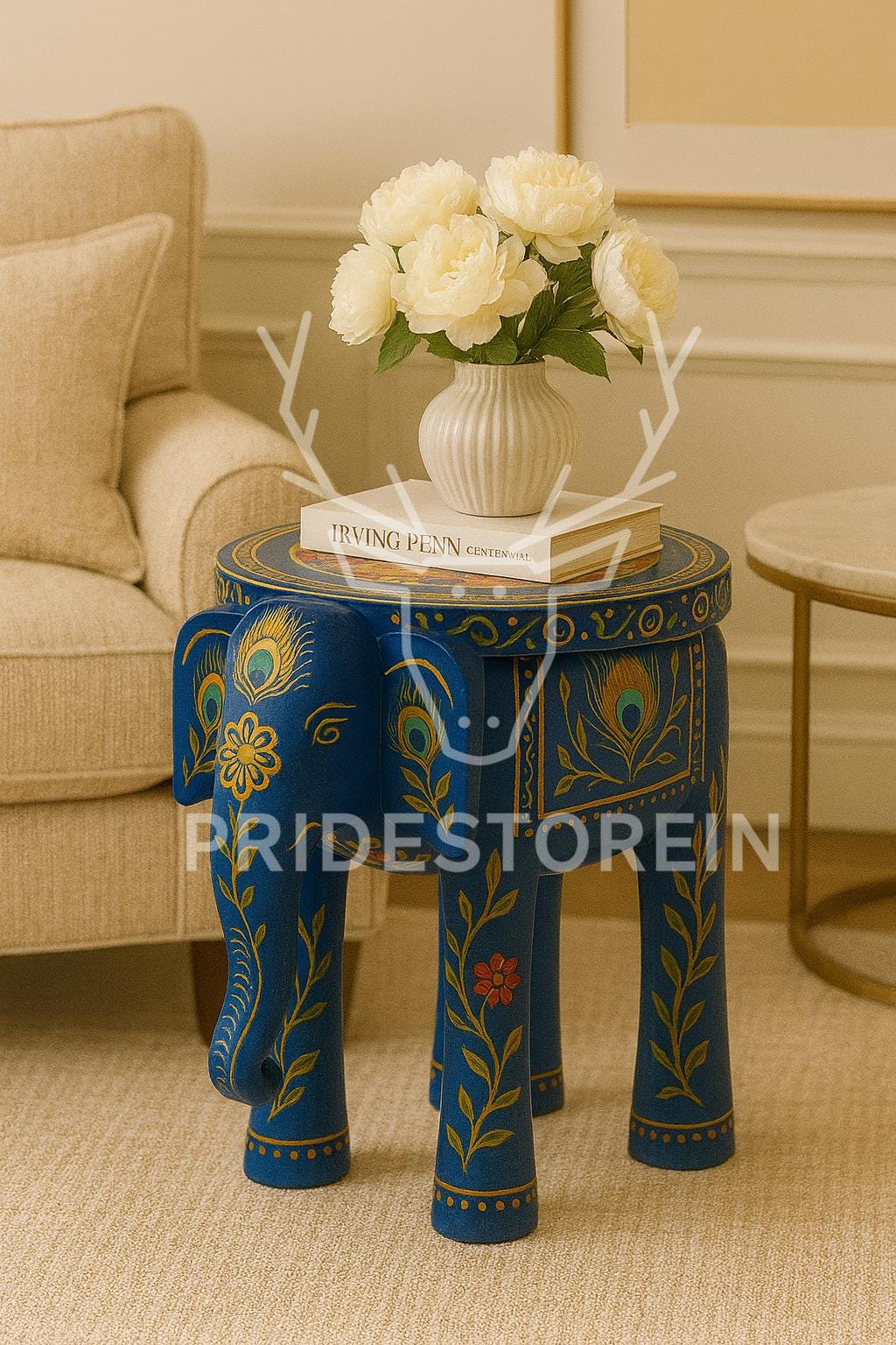 Boho Teak Elephant Accent Table