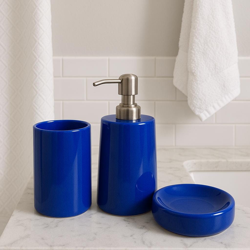 Elegant Blue Ceramic Bath Set