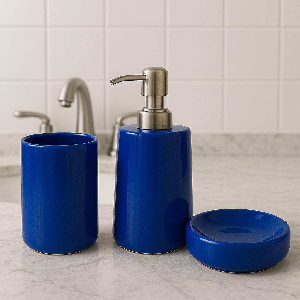 Elegant Blue Ceramic Bath Set