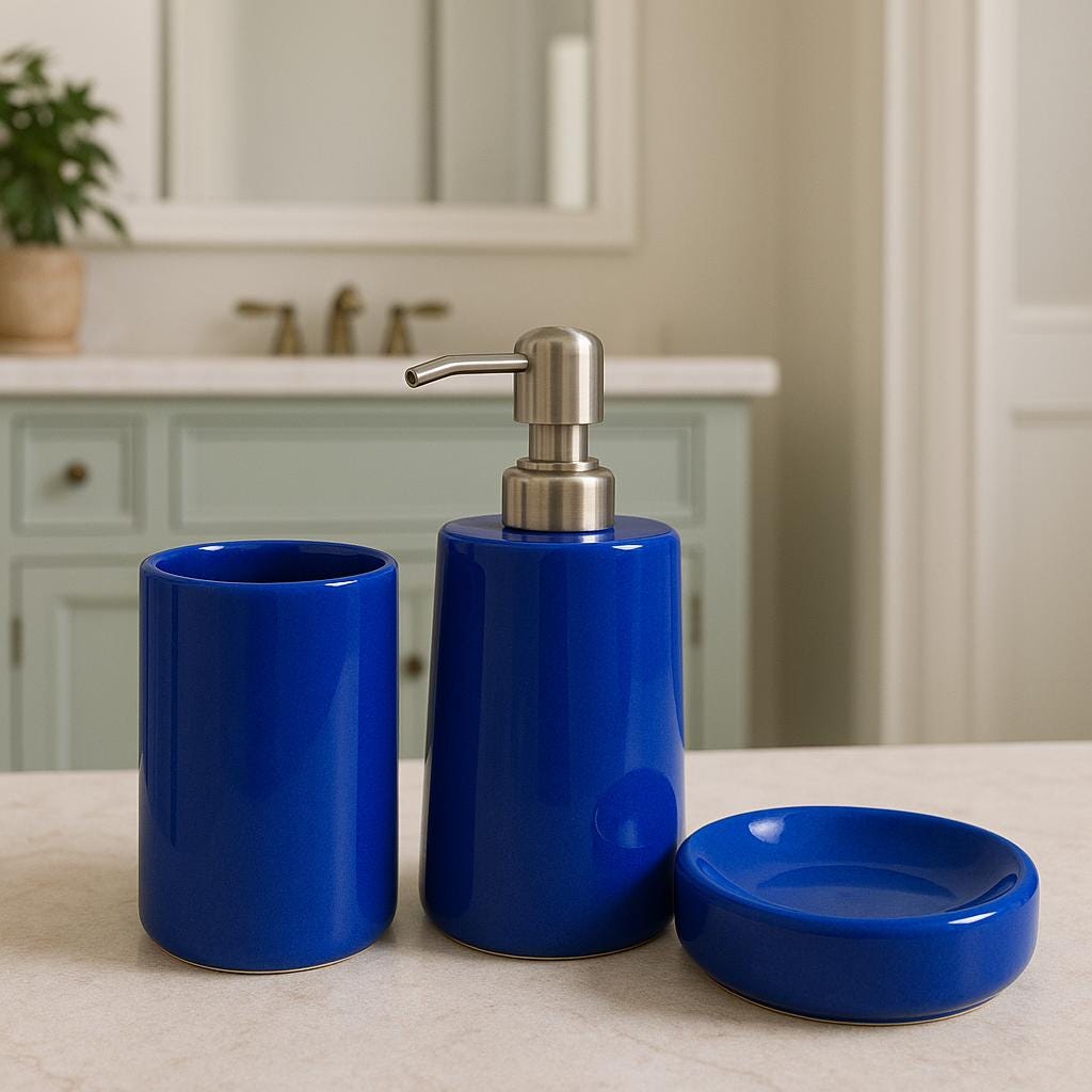 Elegant Blue Ceramic Bath Set