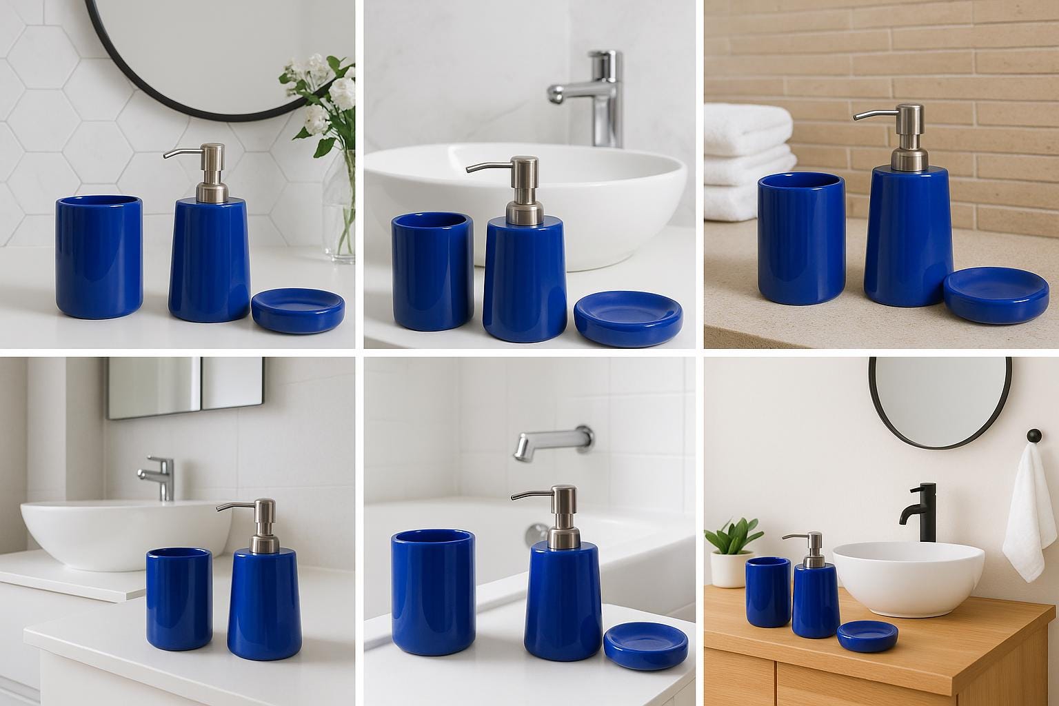 Elegant Blue Ceramic Bath Set