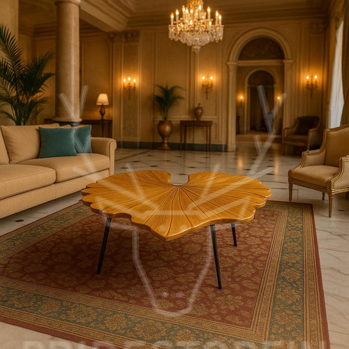 Bodhi Leaf Wooden Table - Handcrafted Plant Design