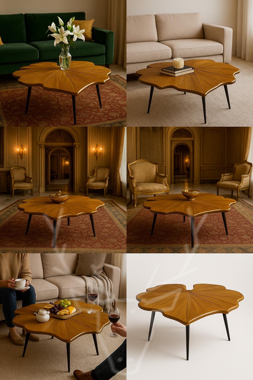 Bodhi Leaf Wooden Table - Handcrafted Plant Design