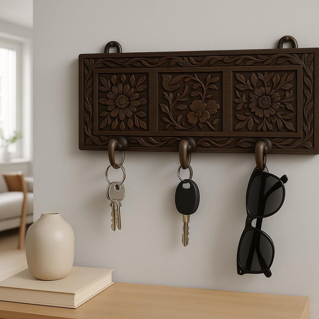 Floral Wall Hooks - Rustic Wood Entryway Hanger