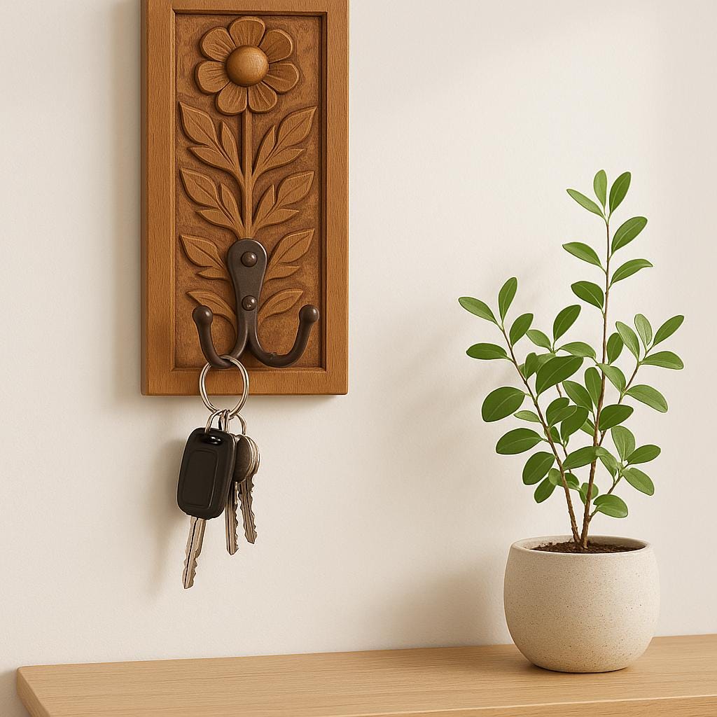 Floral Wood Wall Hook Decor