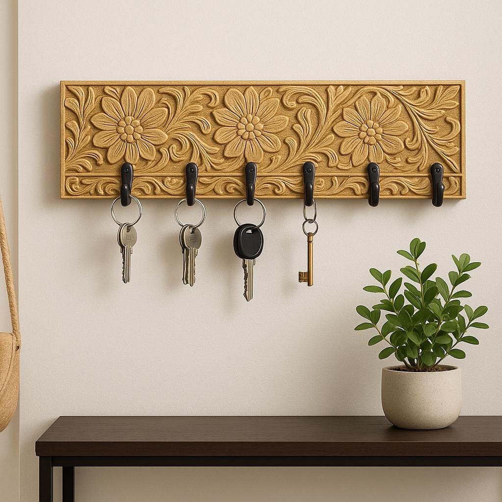 Handcrafted Floral Wall Hook Rack - 18 Inch