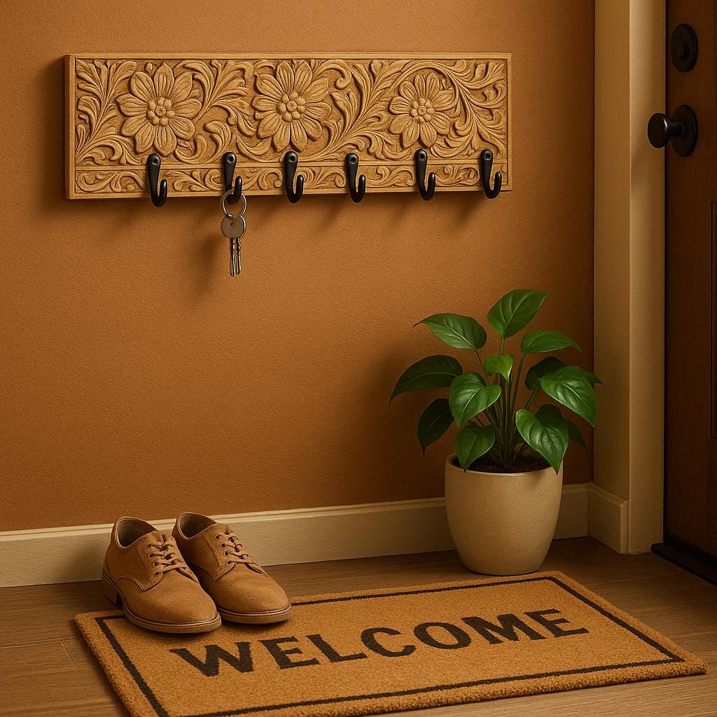 Handcrafted Floral Wall Hook Rack - 18 Inch