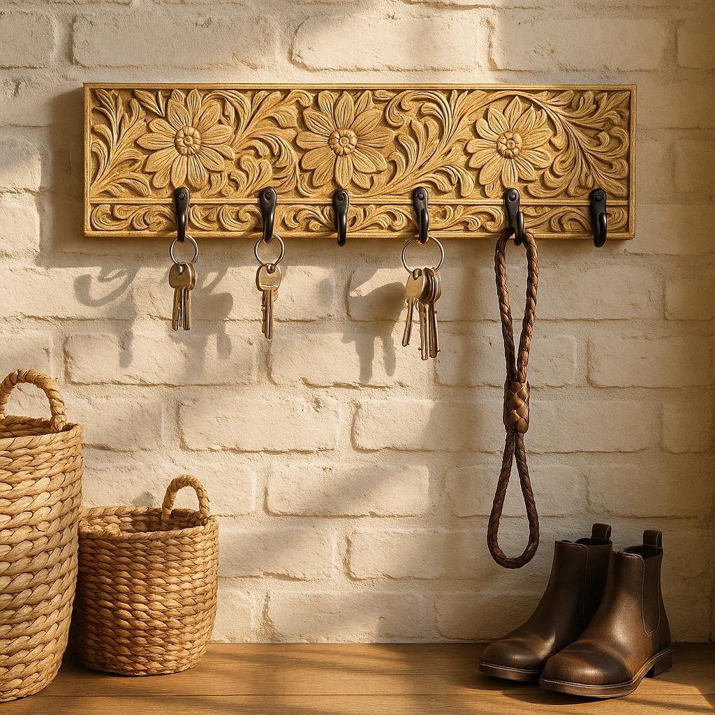 Handcrafted Floral Wall Hook Rack - 18 Inch