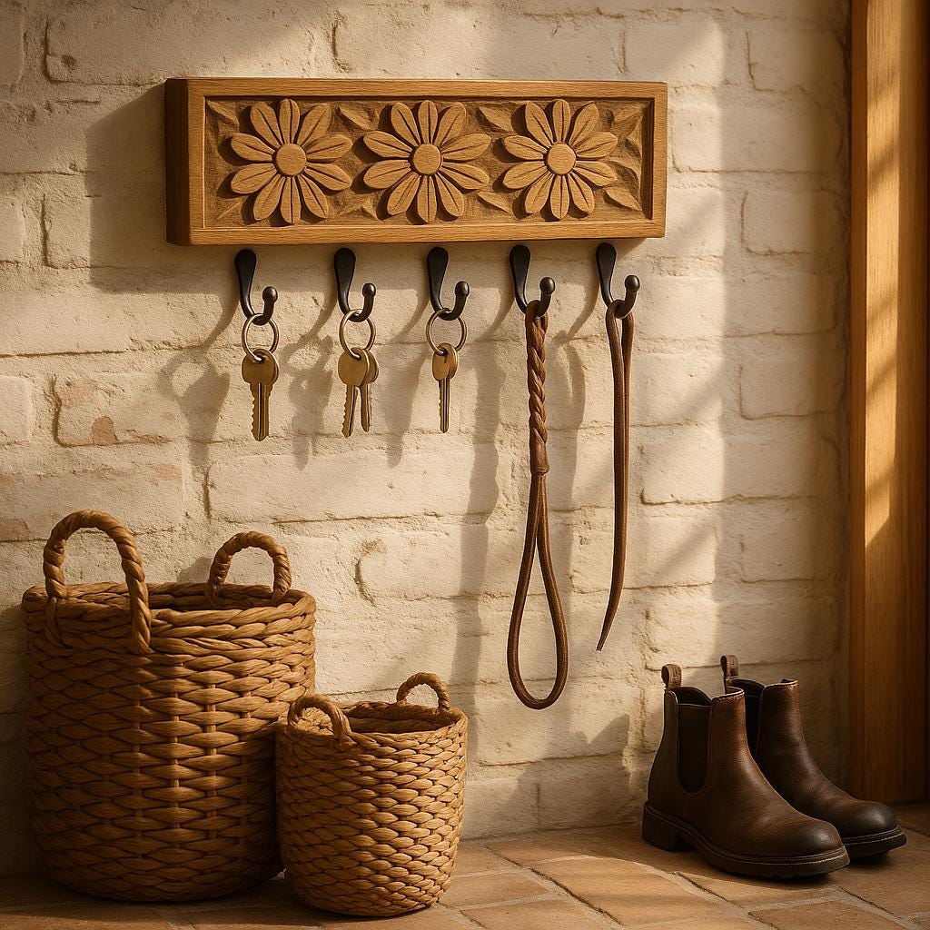 Floral Wooden Wall Hook Rack - Vintage Decor