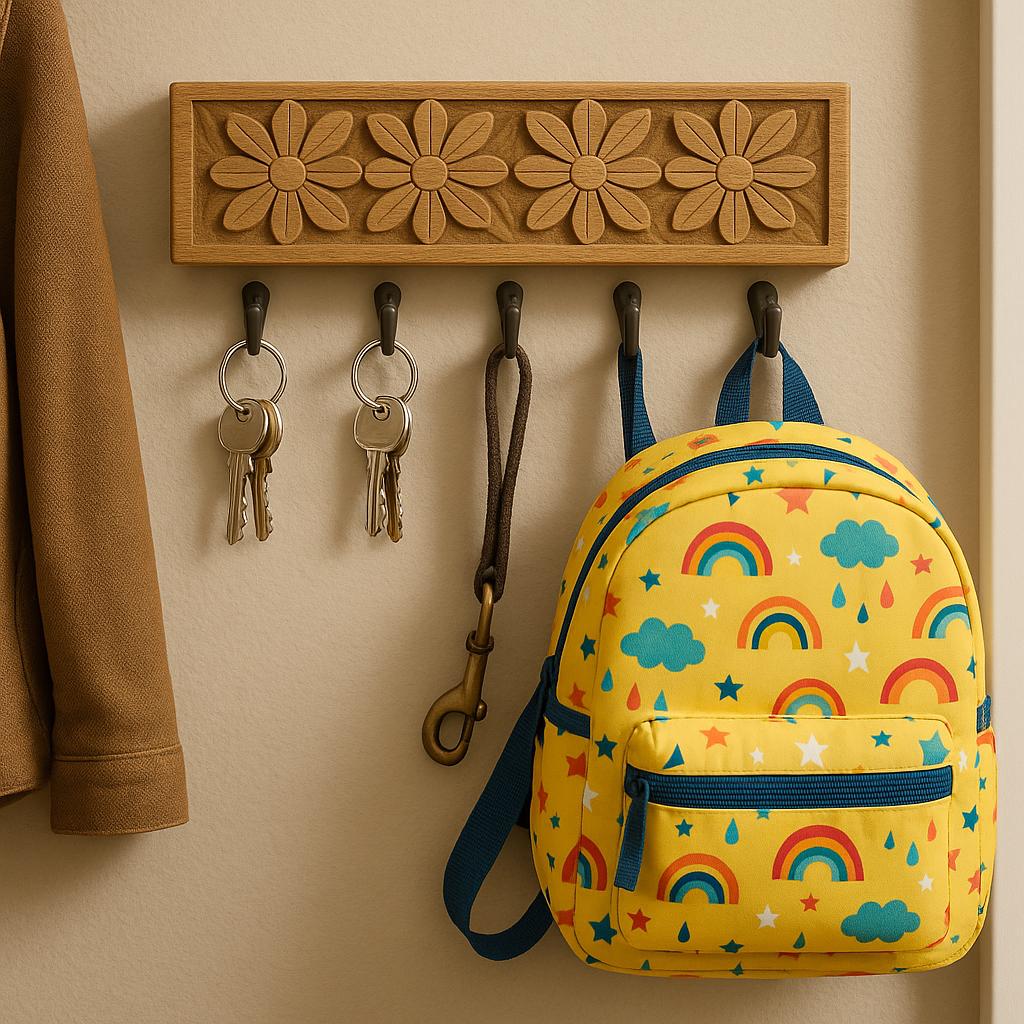 Floral Wooden Wall Hook Rack - Vintage Decor