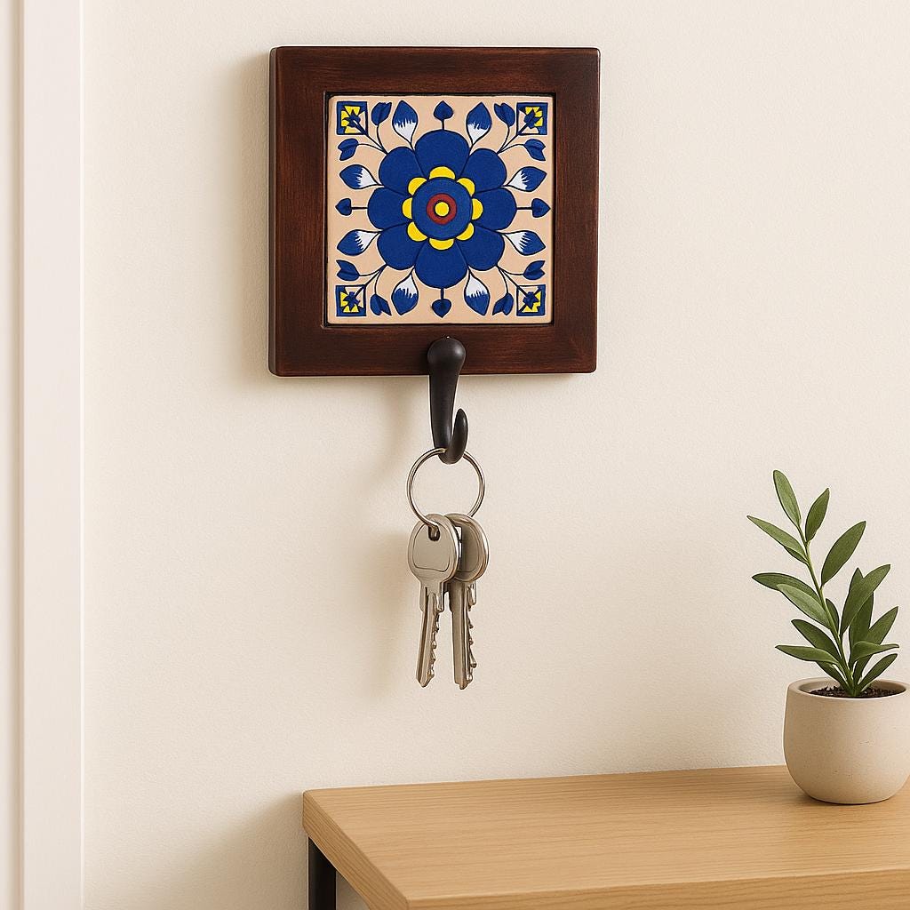 Handcrafted Ceramic Wall Hook with Floral Design - Rustic Bathroom Decor - Towel Holder - Home Organizer