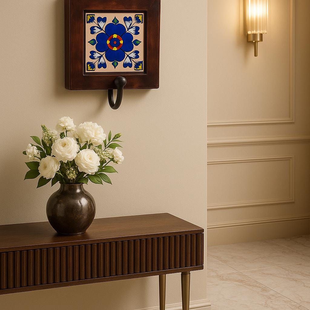 Handcrafted Ceramic Wall Hook with Floral Design - Rustic Bathroom Decor - Towel Holder - Home Organizer