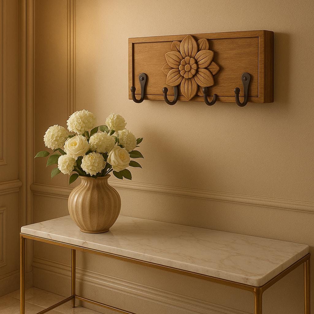 Handcrafted Wooden Flower Wall Hook Decor - Rustic Organizer for Entryway or Home
