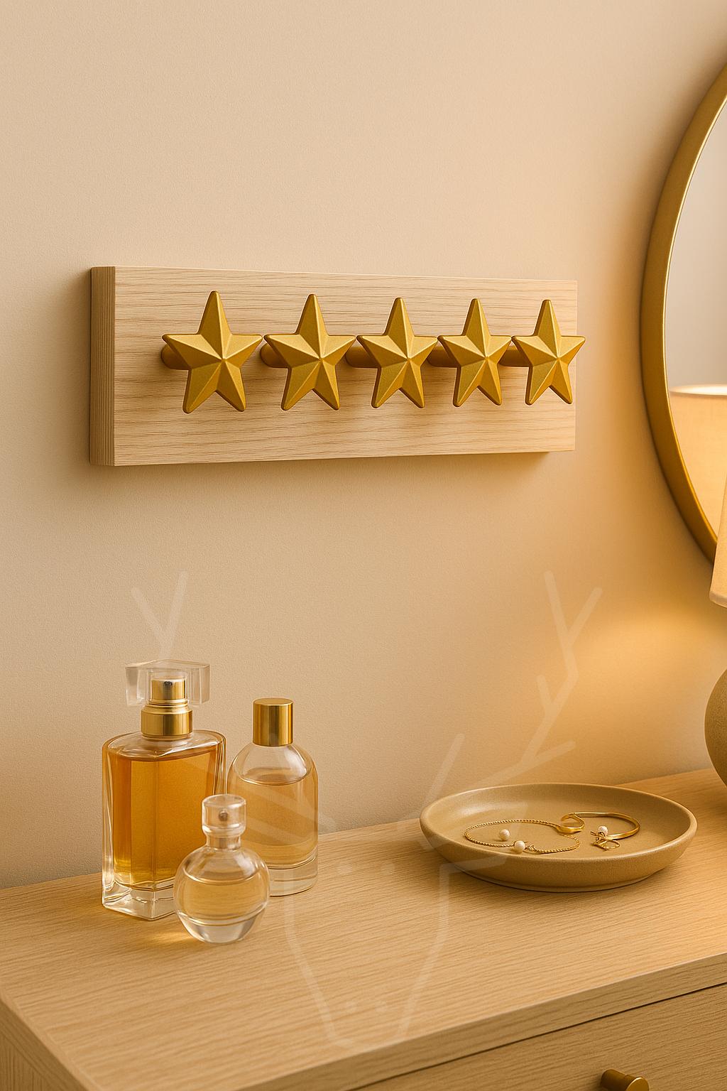 Modern OakWood Metal Star Key Rack  Minimalist Wooden Wall Hook for Entryway or Office