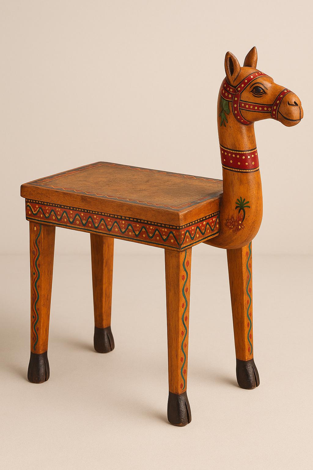 Wooden Camel Stool - Boho Accent Side Table