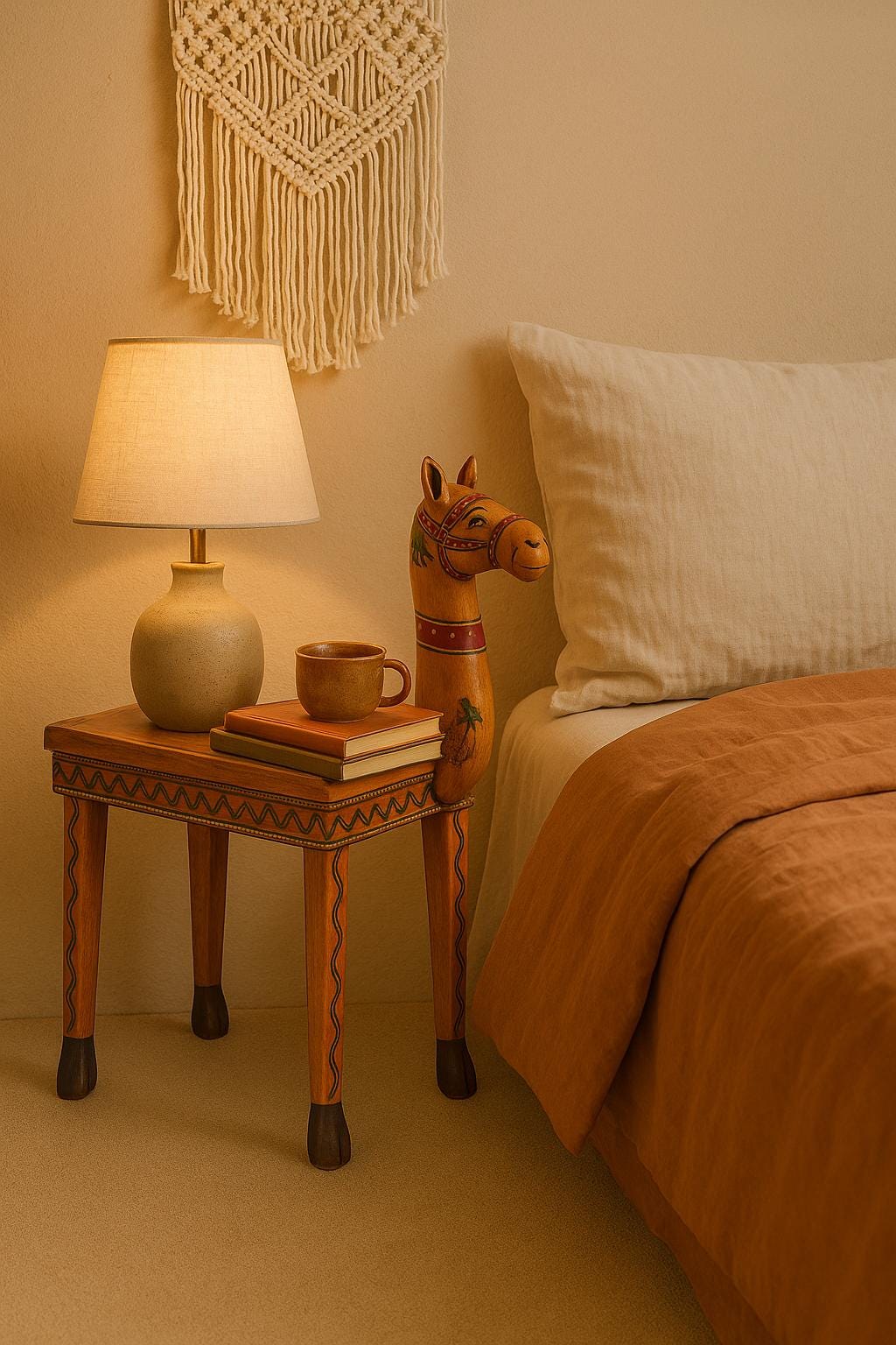 Wooden Camel Stool - Boho Accent Side Table