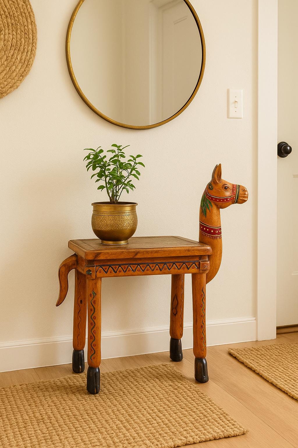 Wooden Camel Stool - Boho Accent Side Table
