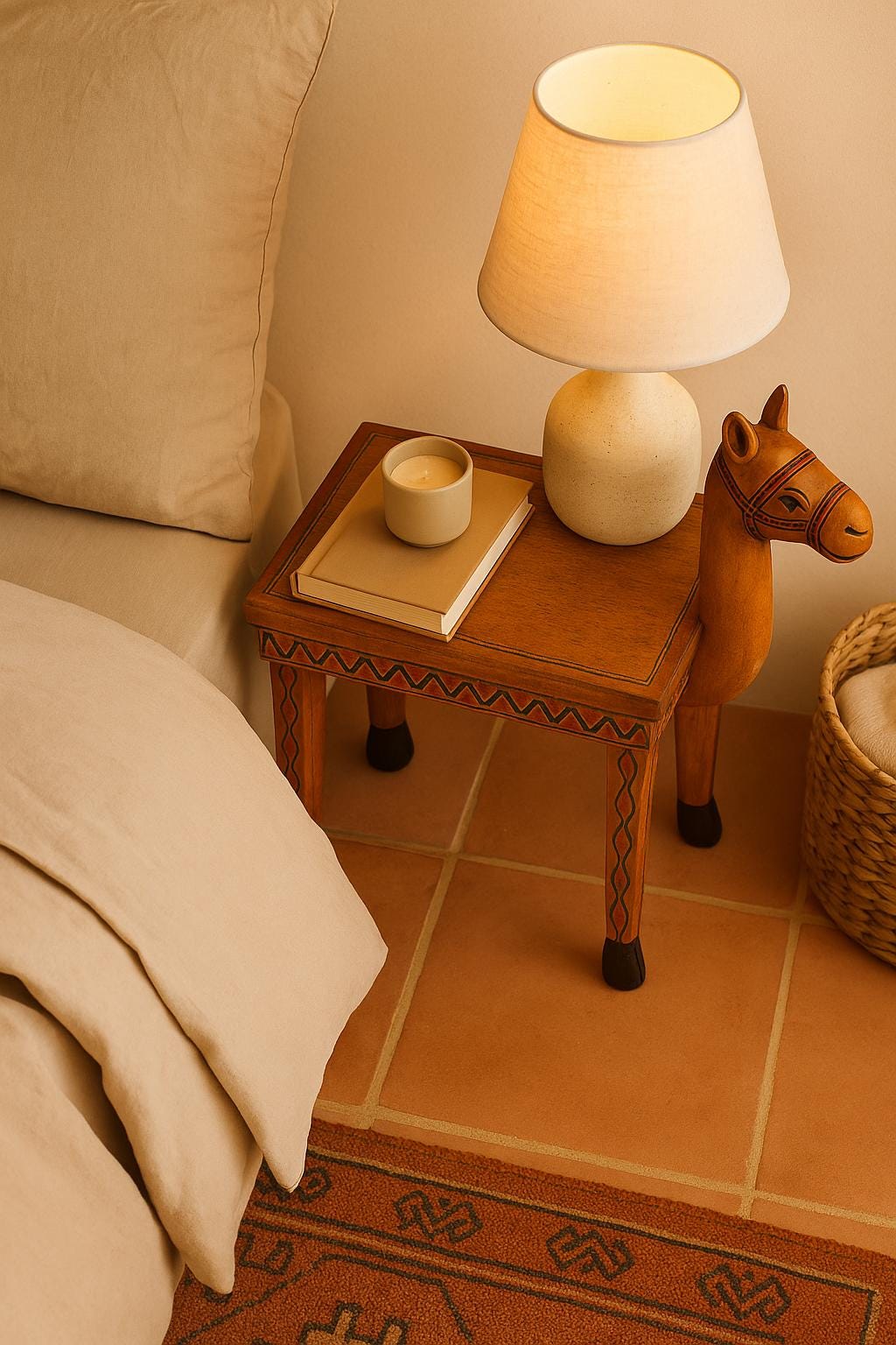 Wooden Camel Stool - Boho Accent Side Table