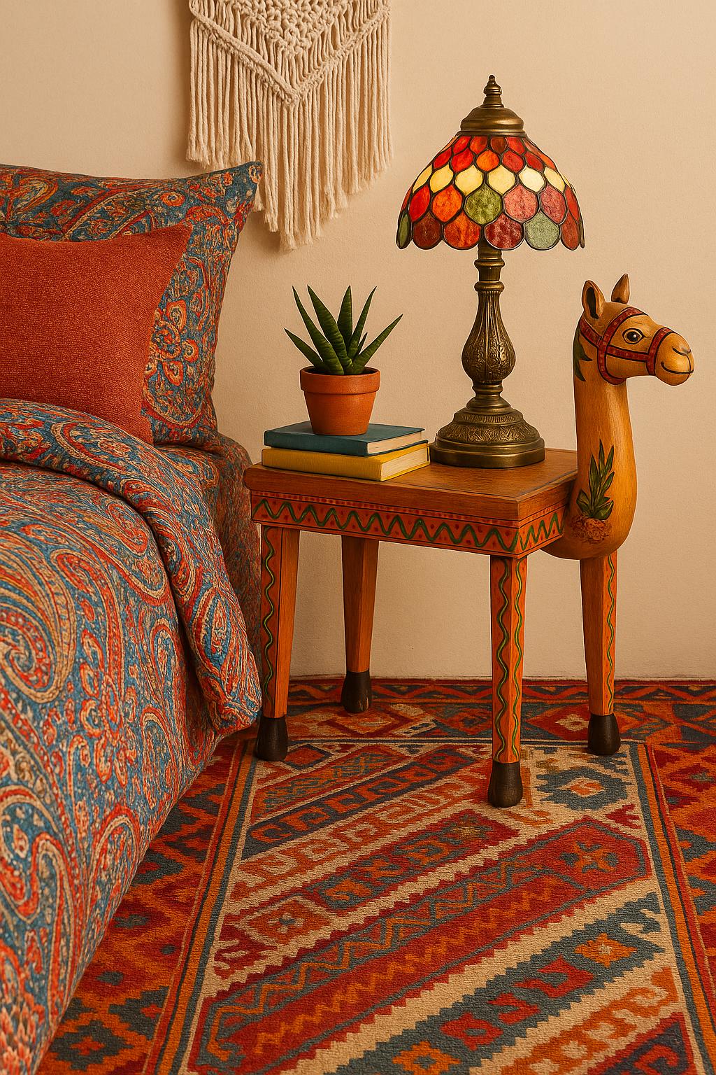 Wooden Camel Stool - Boho Accent Side Table