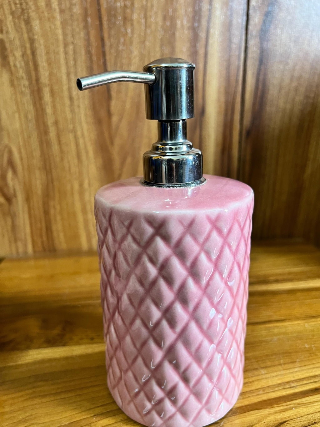 Pink Geometric Bathroom Accessories 3-PIECE Set - Soap Dispenser, Toothbrush Holder, Tray