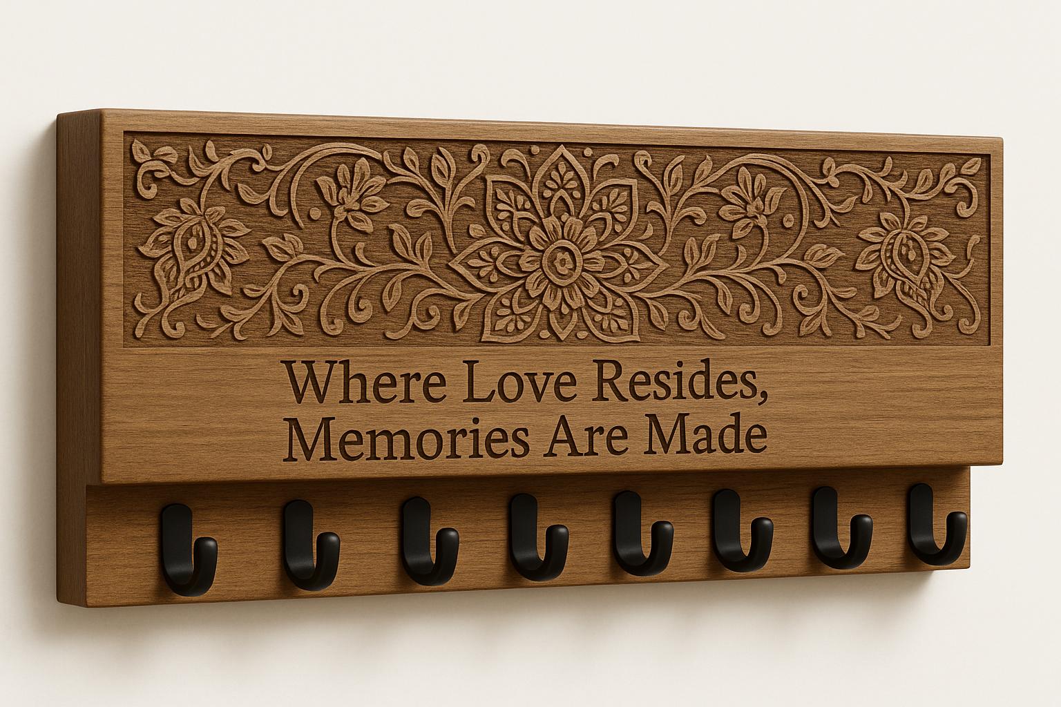 Wooden Wall Hook Rack - Text Engraving 18x6"