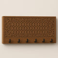 Boho Key Holder - Wooden Wall Rack with 6 Hooks