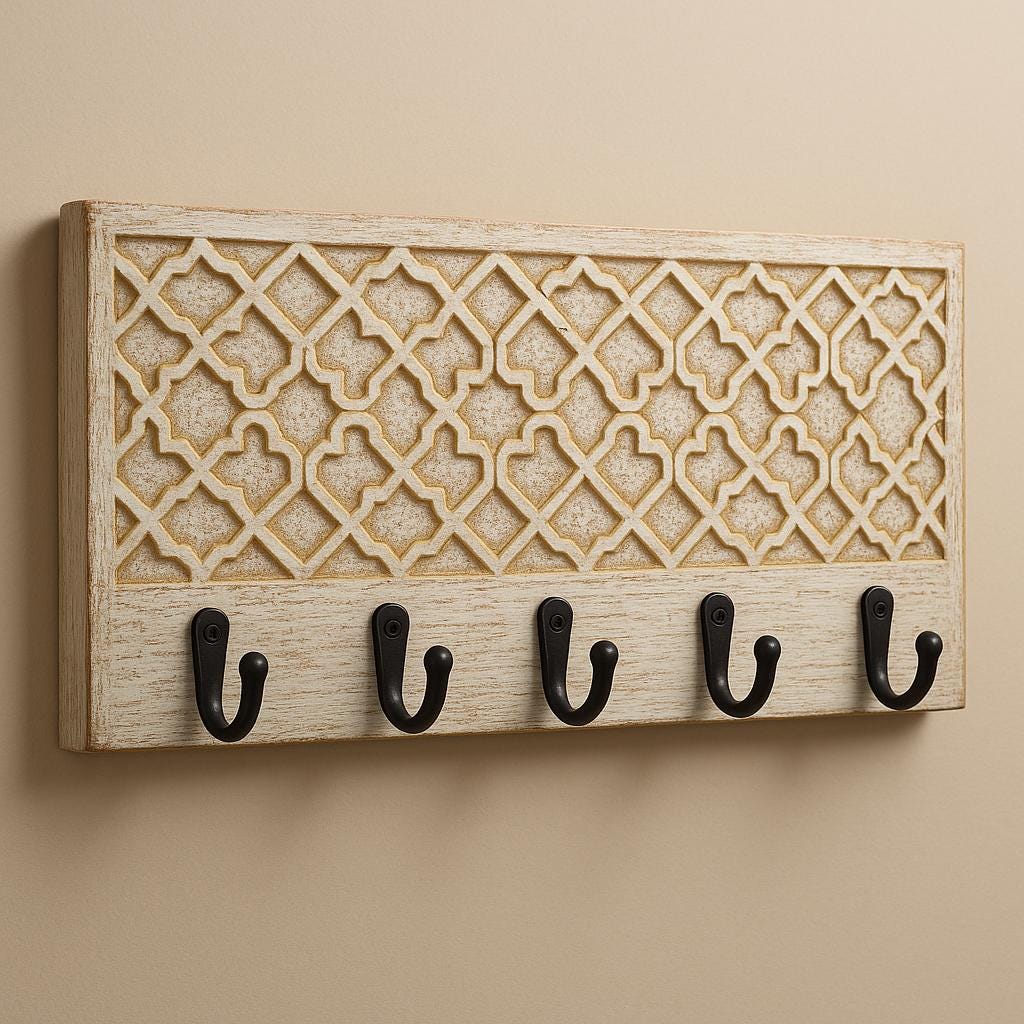 Wooden Wall Key Holder - 6 Hooks Boho