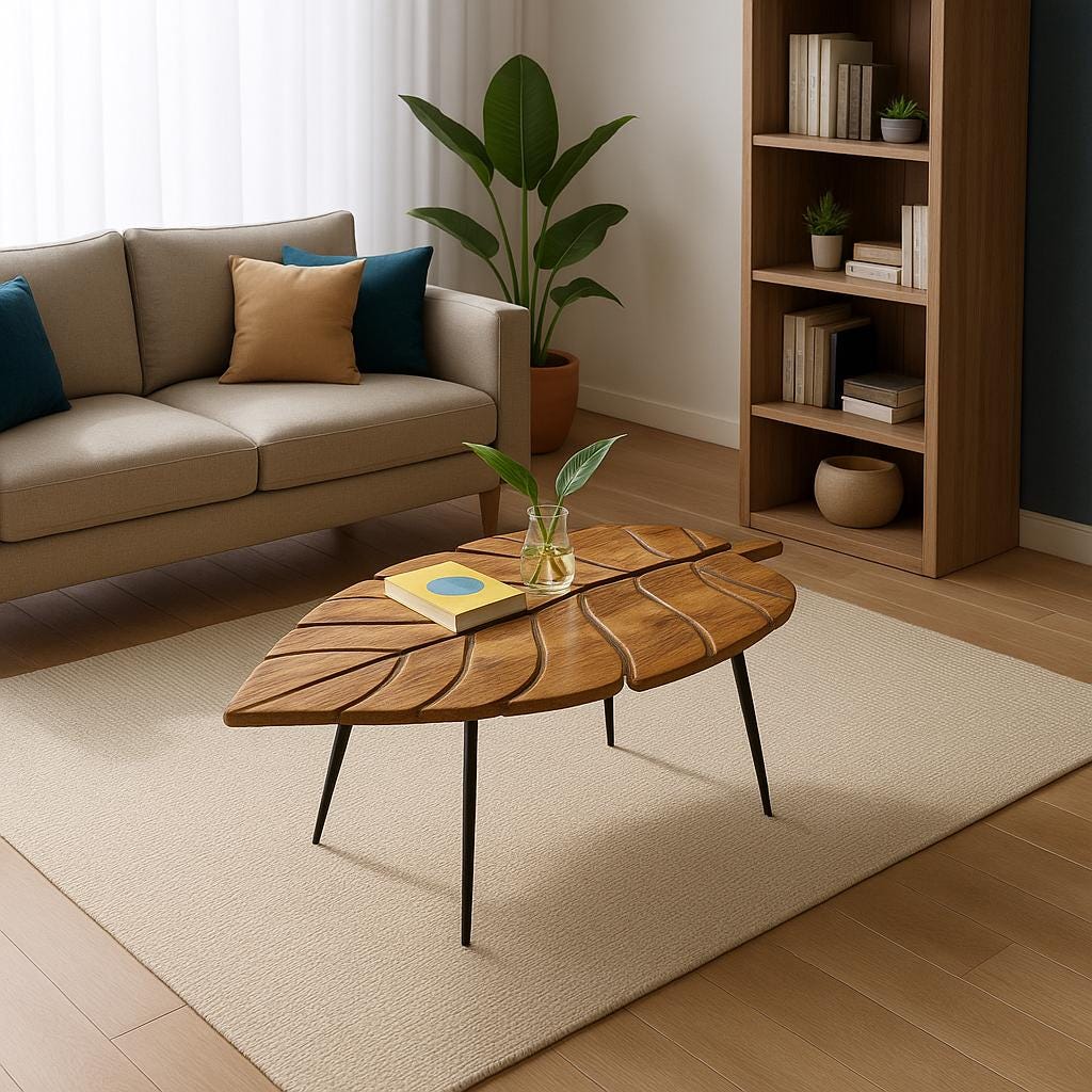 Banana Leaf Wooden Table - Handcrafted Plant Design