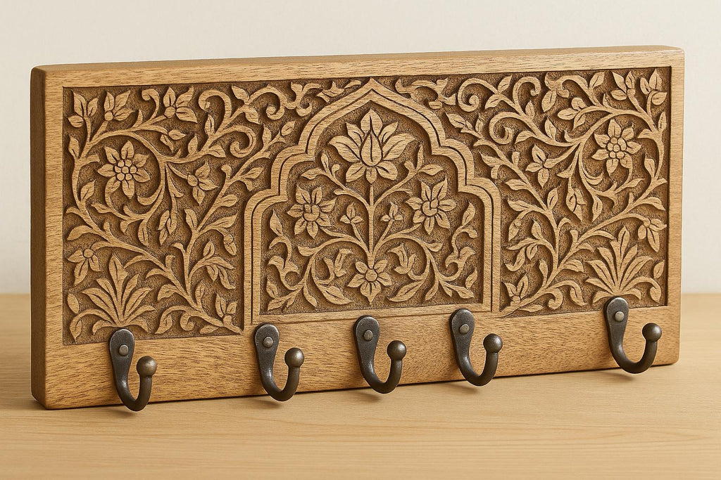 Wooden Wall Key Holder - 5 Hooks Royal