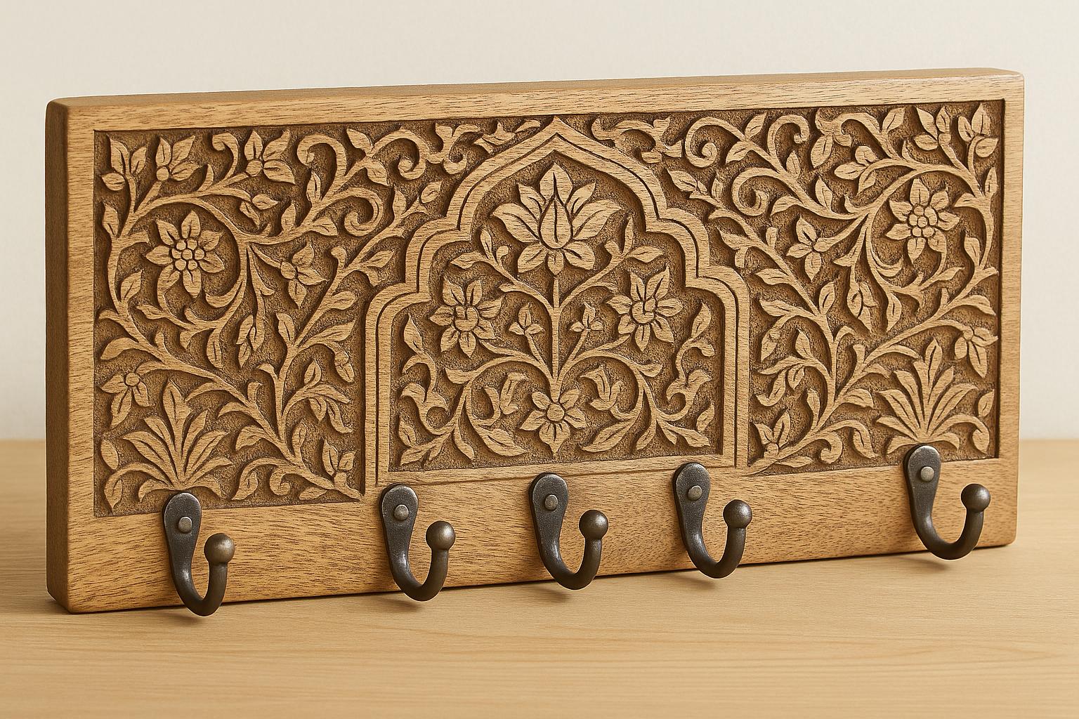 Wooden Wall Key Holder - 5 Hooks Royal