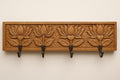 Wooden Wall Key  4 Black Hooks |   Luxury lotus Design Organizer | Handcrafted Solid Wood Wall Decor