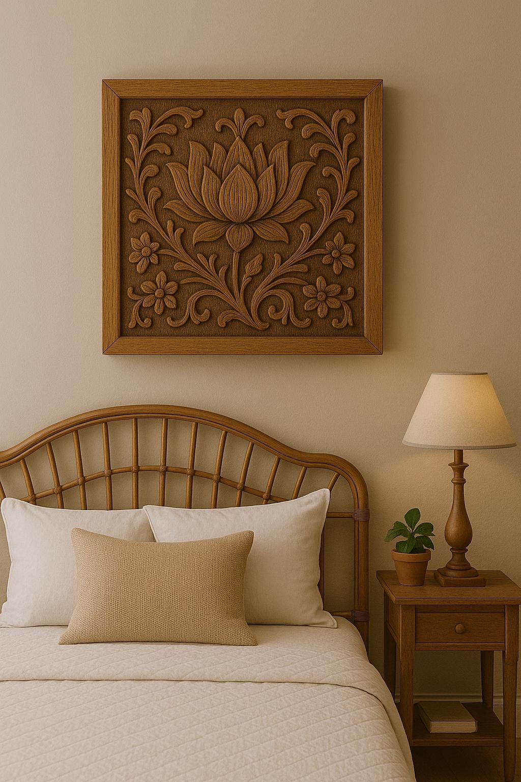 Boho Teak Lotus Wall Art