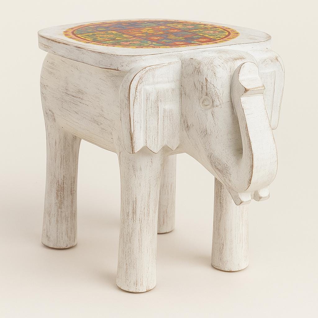 Boho White Elephant Stool