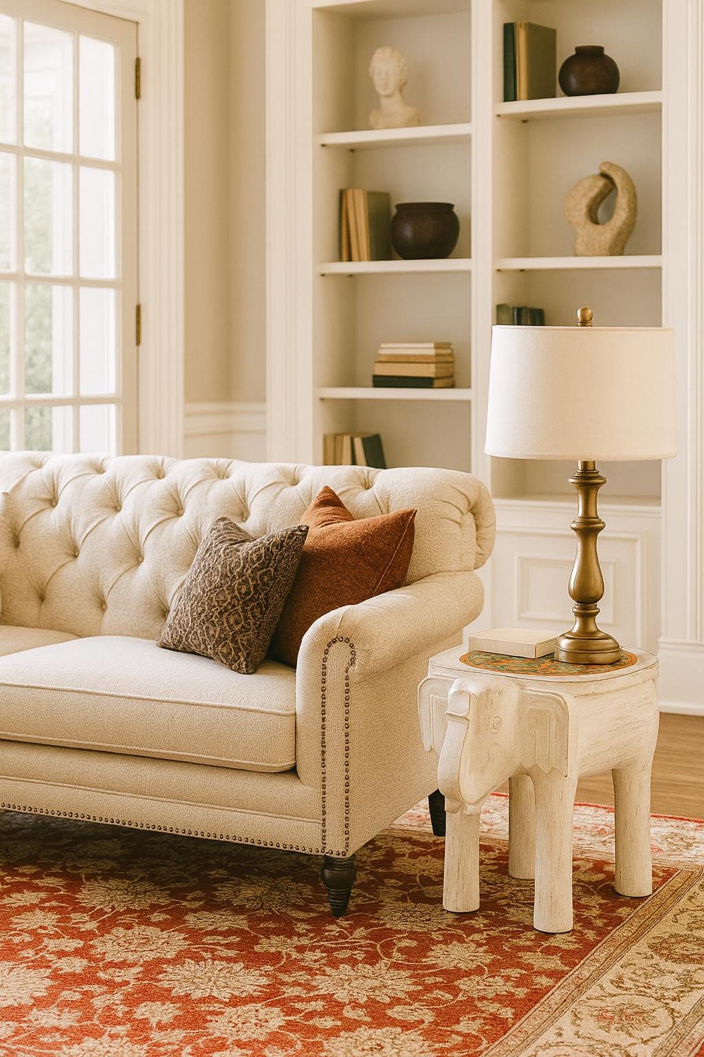 Boho White Elephant Stool