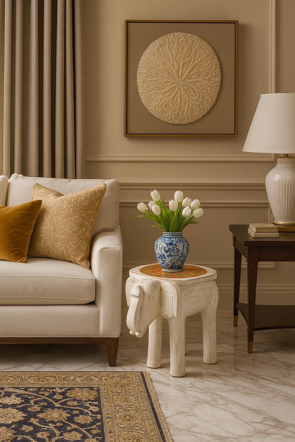 Boho White Elephant Stool