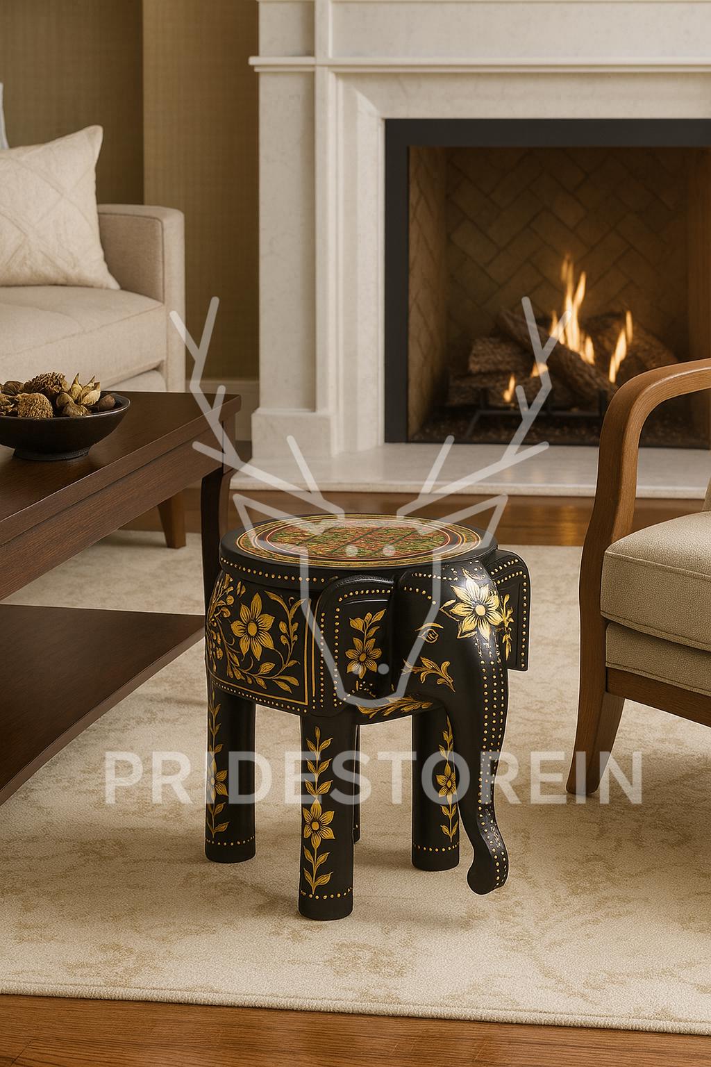 Black Teak Elephant Accent Stool