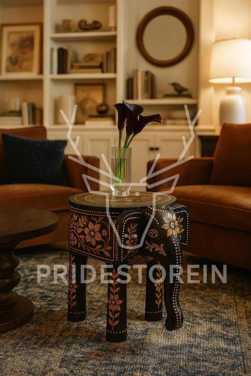 Black Teak Elephant Accent Stool