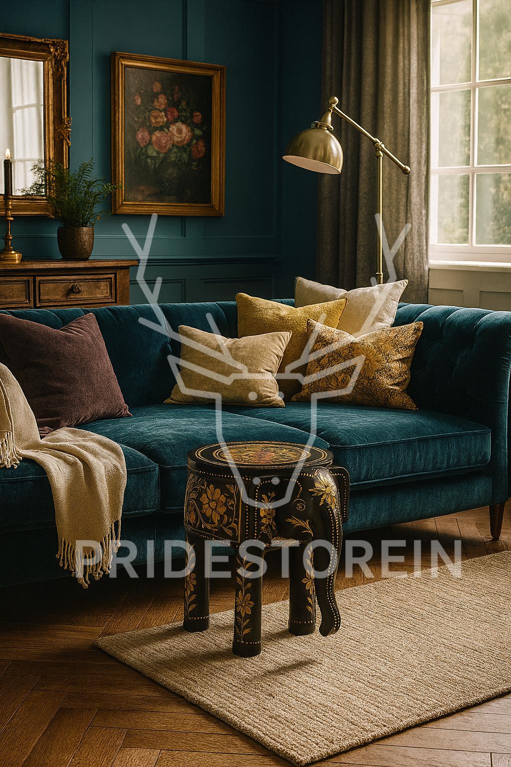 Black Teak Elephant Accent Stool