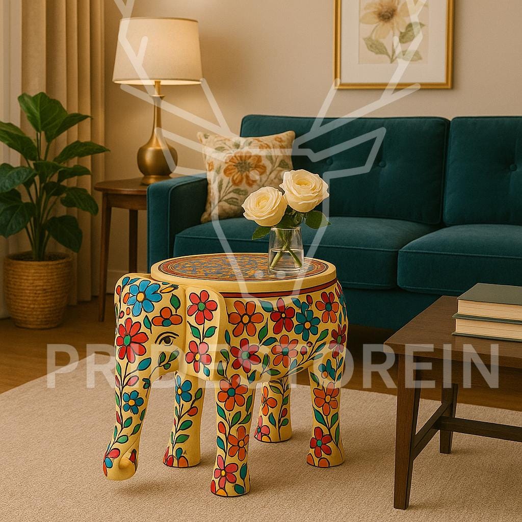 Boho Wooden Elephant Stool